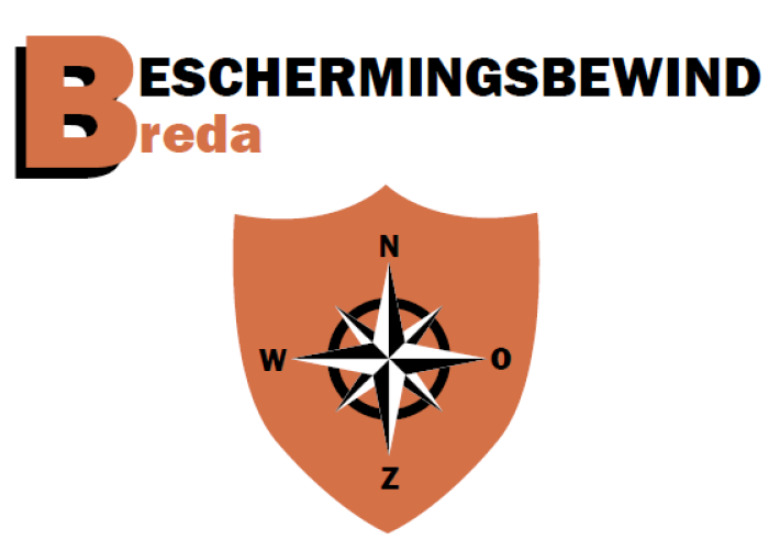 Logo van Beschermingsbewind Breda, wat een schild toont met daarop de windrichtingen.
